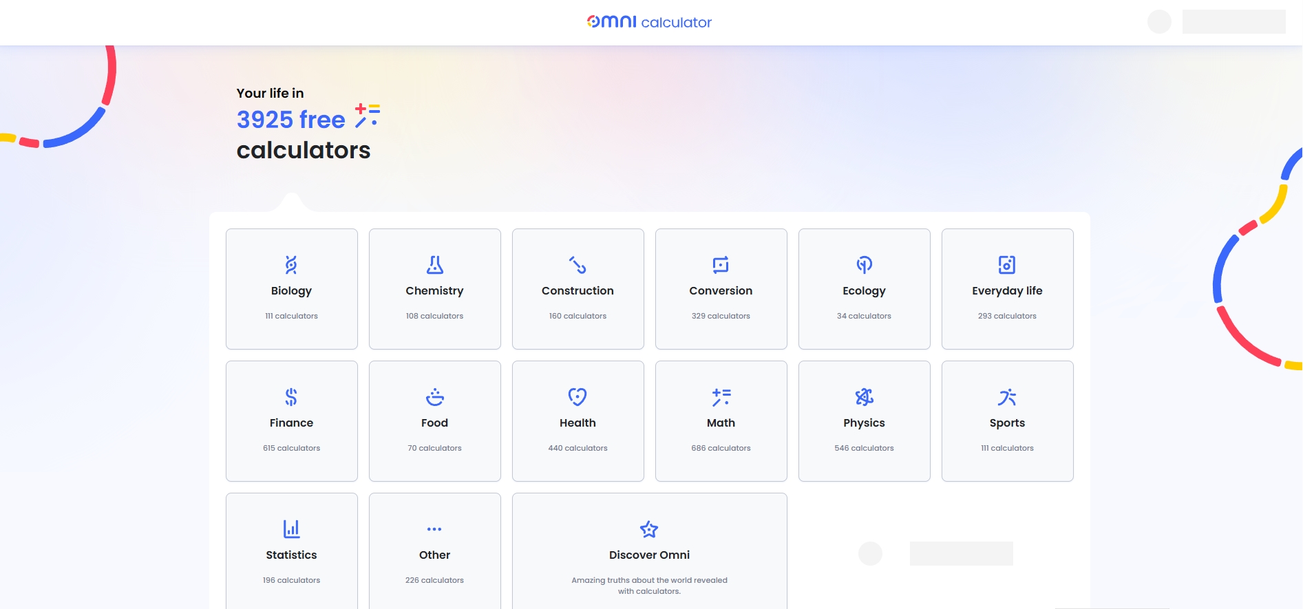 Omni Calculator 官网首页截图